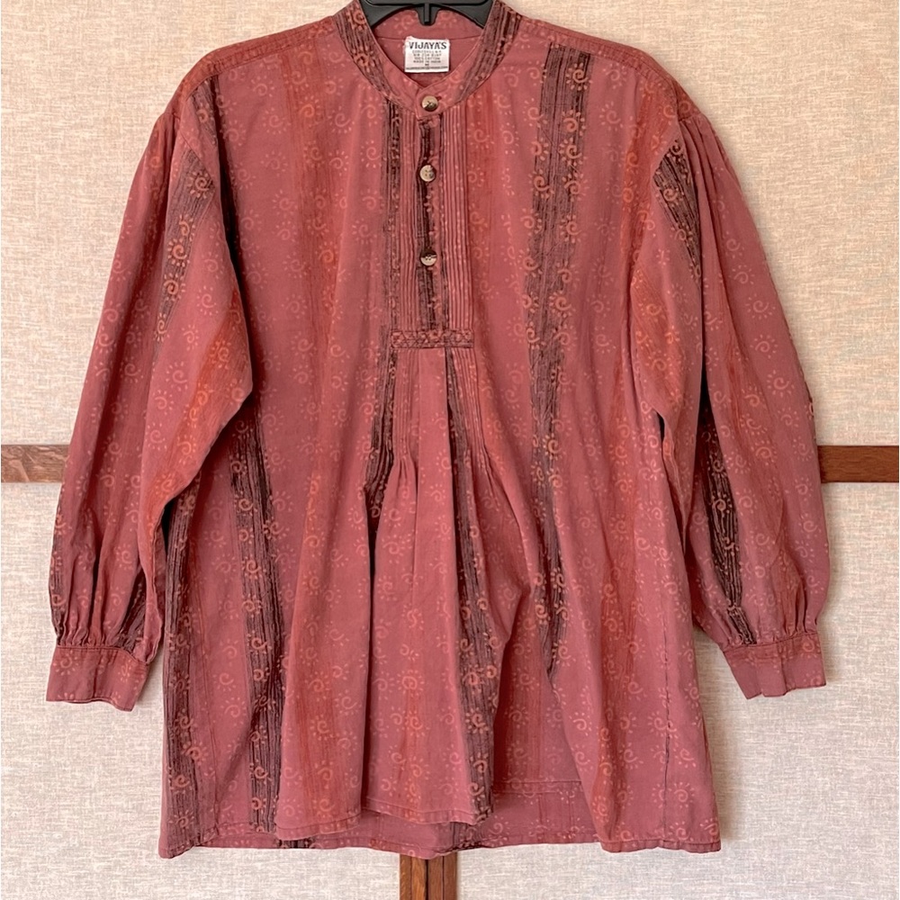 Vijaya’s Hippie Boho Half Buttoned Pleated Indian Blouse Top - Large
